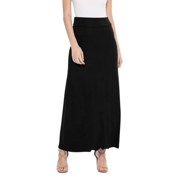 Women's Casual Foldable Waist Comfy Loose Fit Solid Maxi Skirt - Image 4