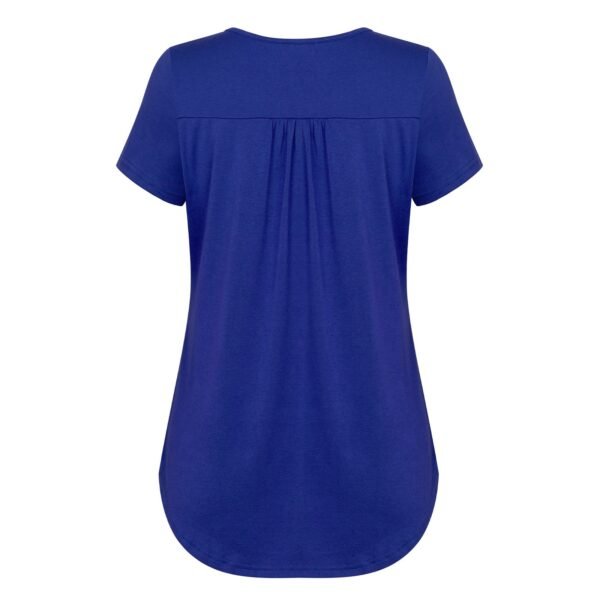 V Neck Henley Shirts for Women Short Sleeve Pleated Tunic Tops Causal Button Up Blouse - Image 2