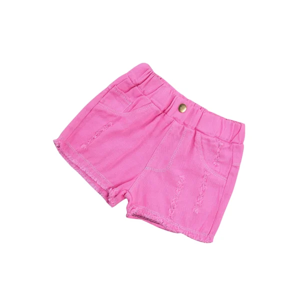 Denim Shorts, Girls Solid Color High Elastic Waist Ripped Jeans - Image 3