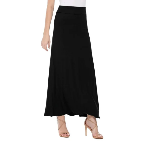 Women's Casual Foldable Waist Comfy Loose Fit Solid Maxi Skirt - Image 2