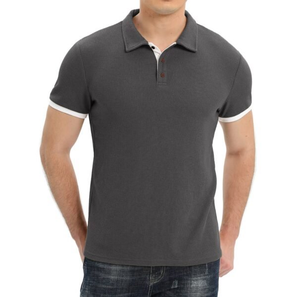 Waffle Knit Short Sleeve Casual Polo Shirt Summer Lightweight