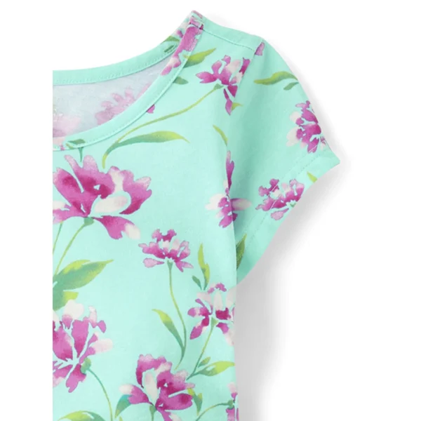 Girls Short Sleeve Play Dress, Sizes XS-XXL - Aqua Floral - Image 3