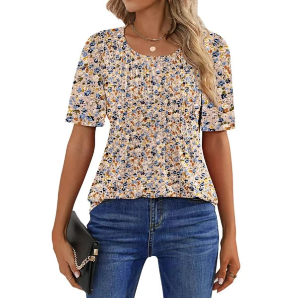 Blouses for Women Pleated Short Sleeve Tunic Tops Dressy Casual Summer Shirts - Image 3
